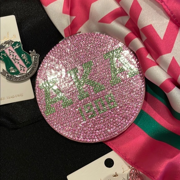 Alpha Kappa Alpha AKA 1908 Laser Engraved Mirrored Acrylic  Pink and Green AKA 1908 Sequin mirror